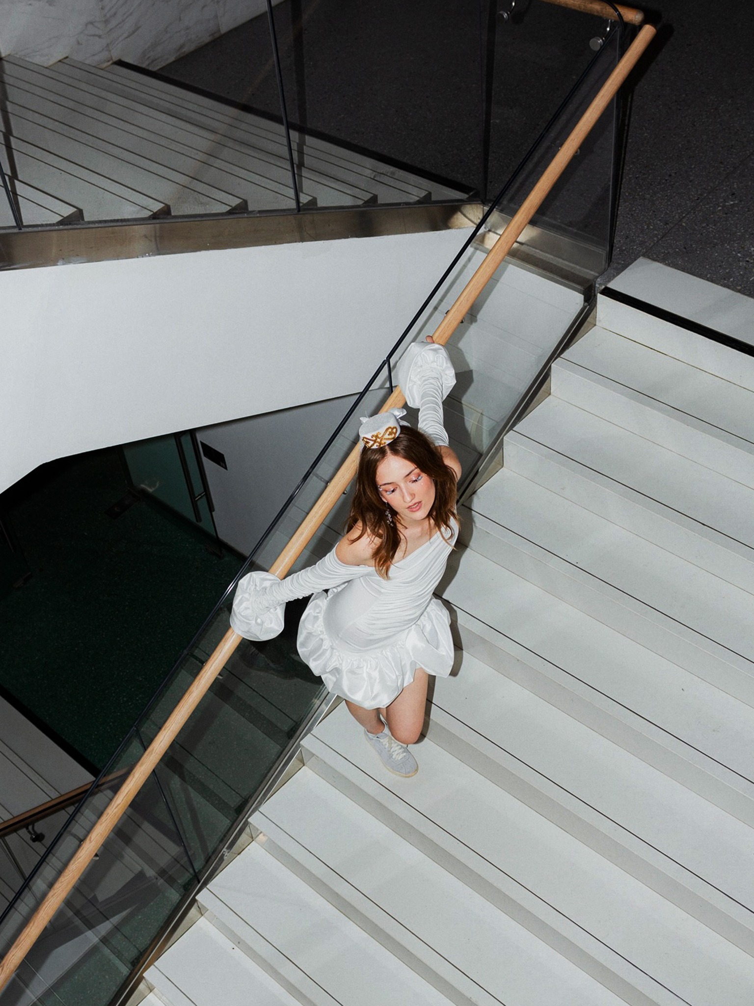 Defne in the staircase photograph